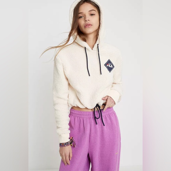 Fila Tops - FILA MTN Adam ecru Sherpa crop hoodie fluffy cream beige size Large